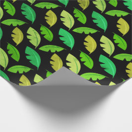 Papel De Presente Folhas tropicais de verão bananeira esmeralda negr