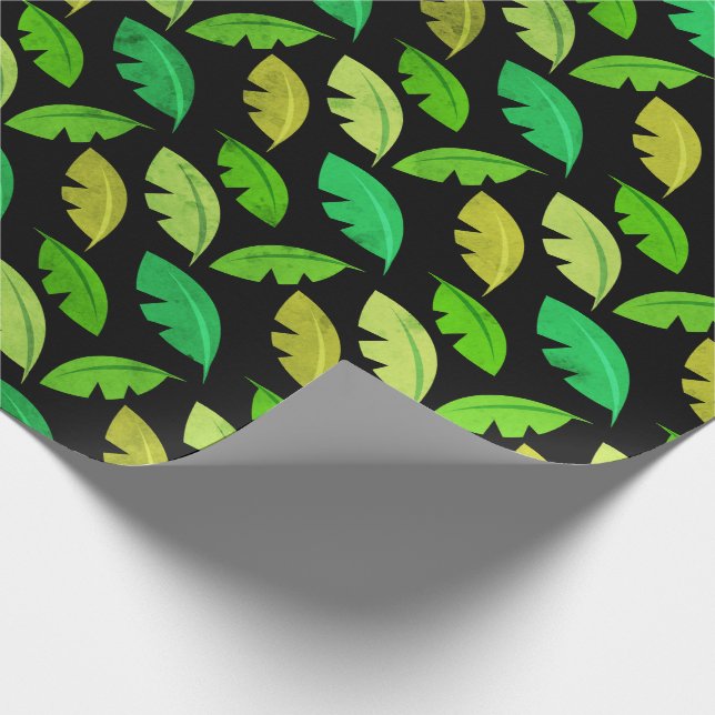 Papel De Presente Folhas tropicais de verão bananeira esmeralda negr (Ponta)