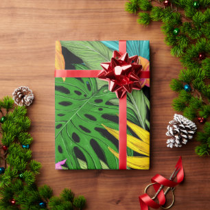 Papel De Presente Folhas Tropicais de Verão Coloridas Elegantes