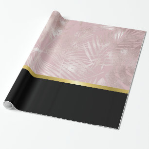 Papel De Presente Folhas tropicais Dourados cor-de-rosa com beira