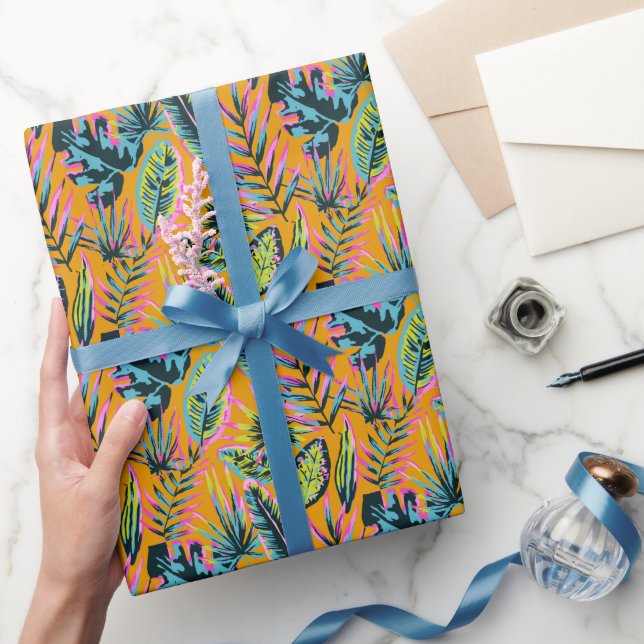 Papel De Presente Folhas Tropicais Havaianas E Plantas Padrão-Impres (Presentear)