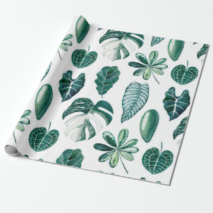 Papel De Presente Folhas tropicais padrão uniforme de aquarela com 