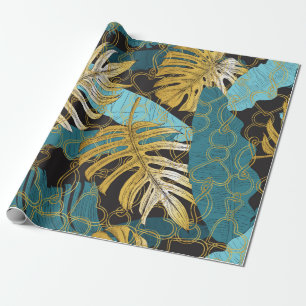 Papel De Presente Folhas tropicais sob uma cortina de correntes de o
