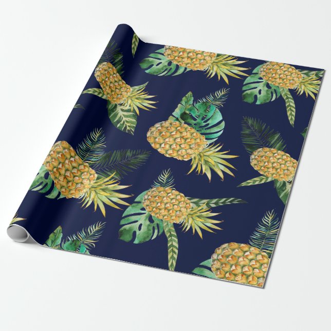 Papel De Presente Folhas tropicais, teste padrão do abacaxi da (Desenrolado)