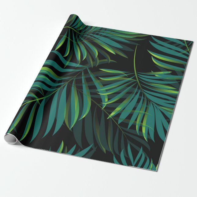Papel De Presente Folhas tropicais verdes de palma. Gráfico de padrõ (Desenrolado)