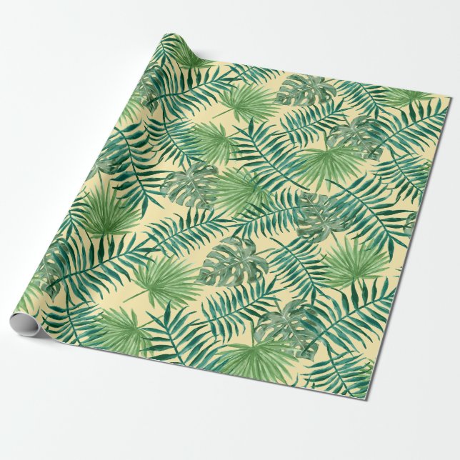 Papel De Presente Folhas Tropicais Verdes Férias (Desenrolado)