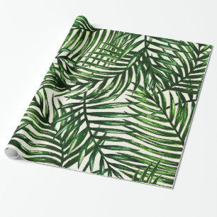 Papel De Presente Folhas tropicais verdes finas no branco