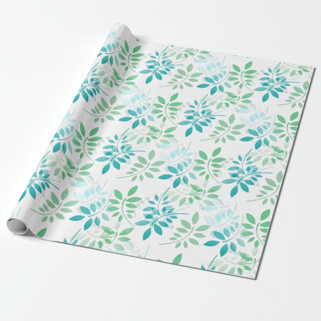 Papel De Presente Folhas verdes azuis (Desenrolado)
