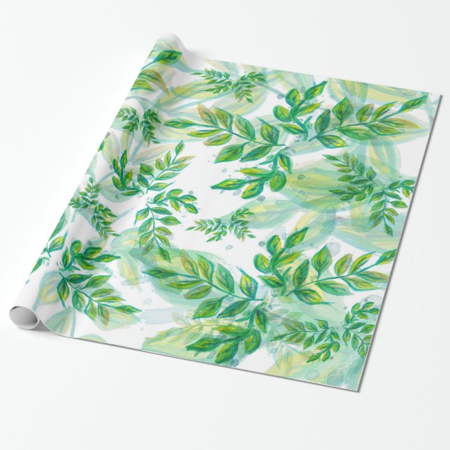 Papel De Presente Folhas Verdes E Amarelas (Desenrolado)