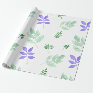Papel De Presente Folhas, verdes e roxas, de padrão floral