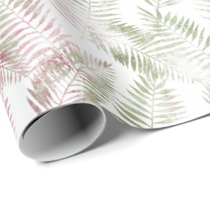 Papel De Presente Folhas Verdes Rosa Tropicais  