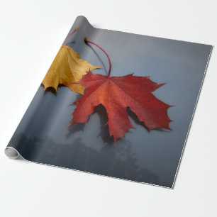 PAPEL DE PRESENTE FOLHAS VERMELHAS E AMARELAS