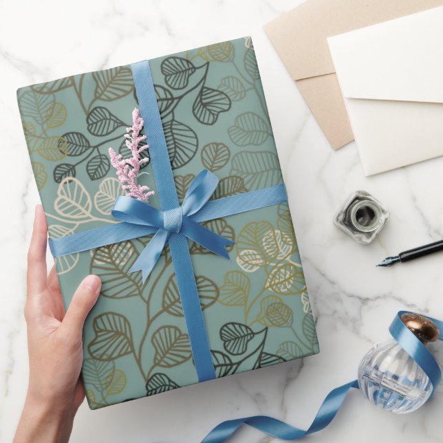 Papel De Presente Folhetas florescentes Silhuetas de Gentil Serenida (Presentear)