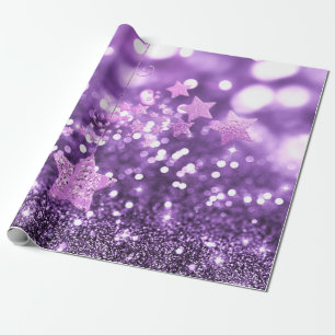 Papel De Presente Folheto e Estrelas Purple Bokeh