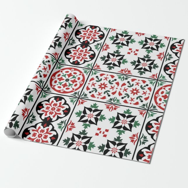 Papel De Presente Folk Art Christmas Talavera (Desenrolado)