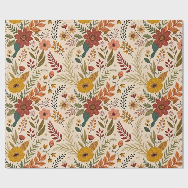 Papel De Presente Folk-Inspired Autumn Wildflower Print (Aberto)