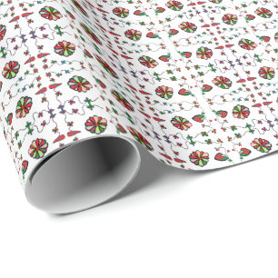 Papel De Presente Folk Retro Quaint e Happy Art.