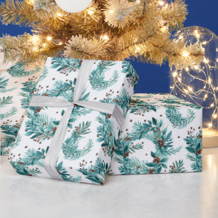 Papel De Presente Follhagens e Frutas Natalinas Natal Moderno