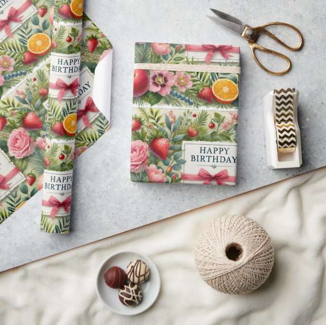Papel De Presente Foloral Happy Birthday Wrappaper (Artesanato)