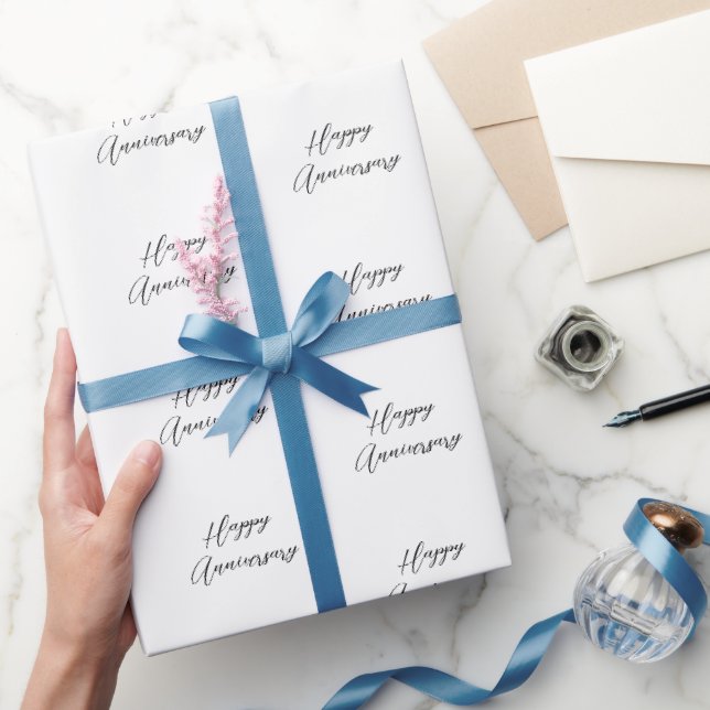 Papel De Presente Fonte de aniversário de casamento preto e branco e (Presentear)