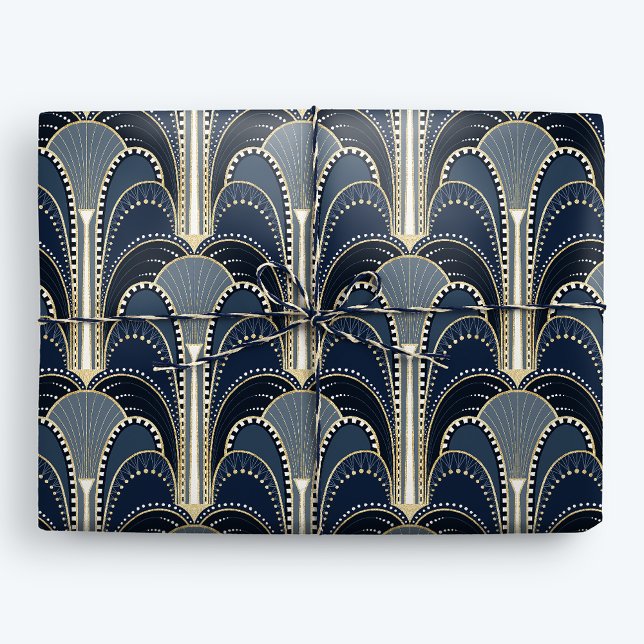 Papel De Presente Fonte de Deco de Arte Elegante Azul e Dourada (Criador carregado)