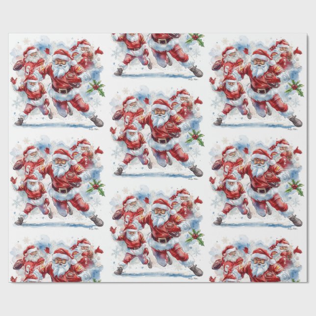 Papel De Presente Football Christmas with Santa Claus (Aberto)