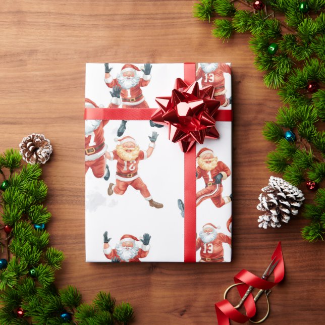 Papel De Presente Football Christmas with Santa Claus (Presente de Natal)