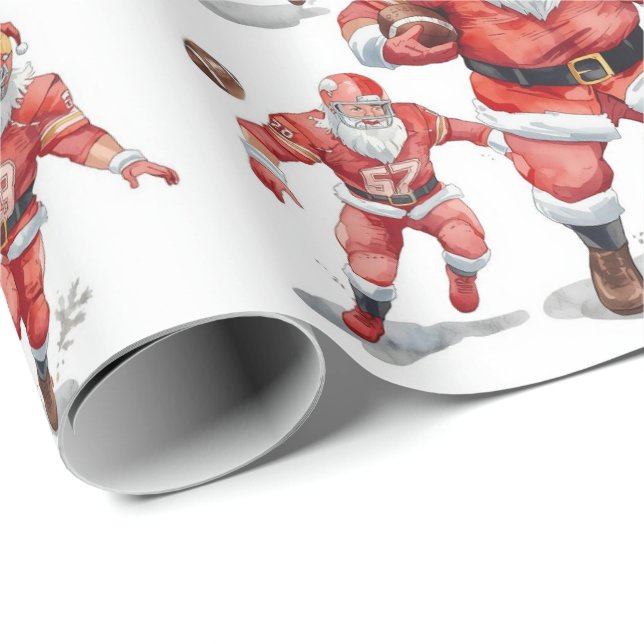 Papel De Presente Football Christmas with Santa Claus (Ponta do rolo)