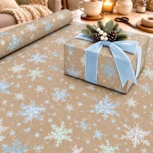 Papel De Presente Força Rústica Inverno Spruce Prata Azul Flocos de