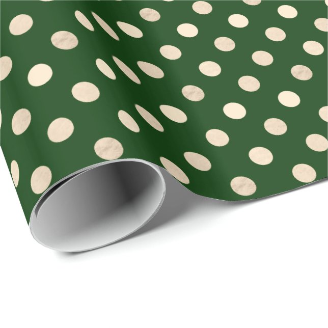 Papel De Presente Forest Green profundo e ponto dourado modelados (Ponta do rolo)