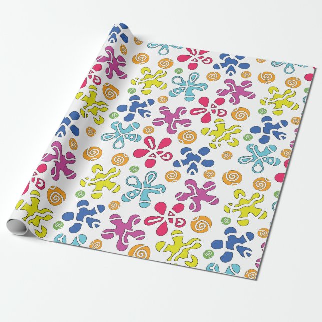 Papel De Presente Formas Abstratas de Rabiscos Divertidos (Desenrolado)