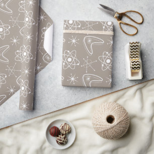 Papel De Presente Formas Atômicas Natal Moderno de Meados do Século 