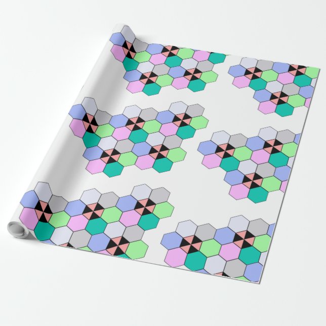 PAPEL DE PRESENTE FORMAS COLORIDAS DE HEXAGON (Desenrolado)