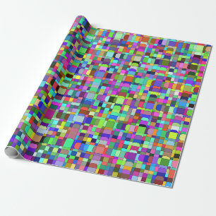 Papel De Presente Formas de Quadrados Abstratos Padrão Multicolor
