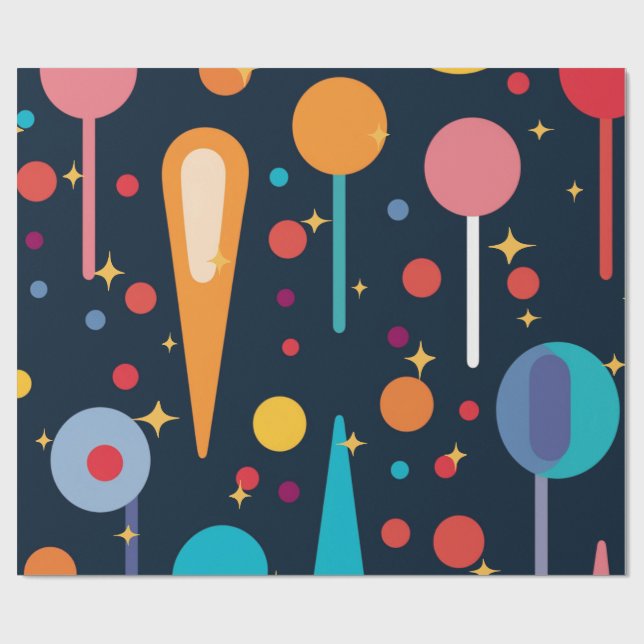 Papel De Presente Formas e estrelas geométricas em fundo preto (Aberto)