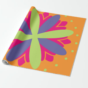 Papel De Presente Formas Florais Laranja Vibrante