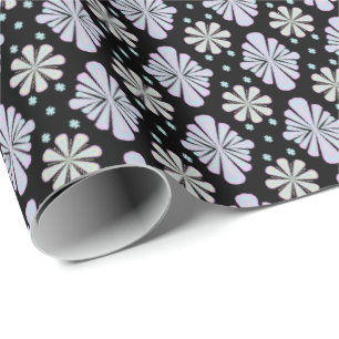 Papel De Presente Formas Florais Pastéis em Fundo Preto