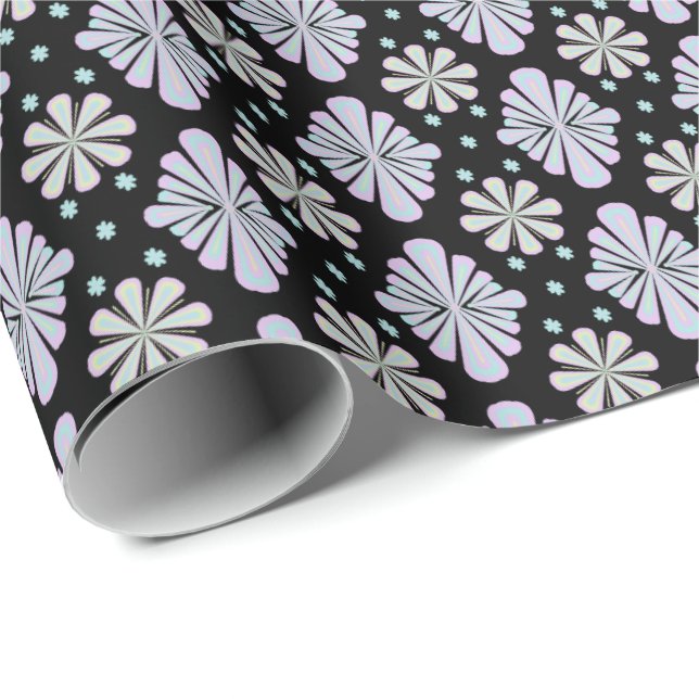 Papel De Presente Formas Florais Pastéis em Fundo Preto (Ponta do rolo)
