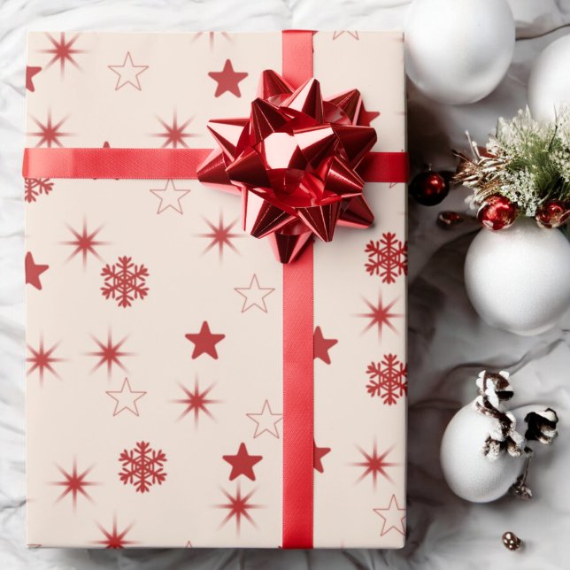 Papel De Presente Formas Vermelhas Rosa, Snowflake, Presente de Feri (Criador carregado)