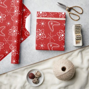 Papel De Presente Formato Atômico Vermelho MCM de Natal Moderno do S
