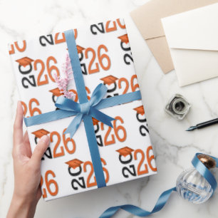 Papel De Presente Formatura 2026 Laranja e Preto