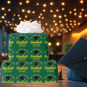 Papel De Presente Formatura Amarela Verde Personalizada de Graduação