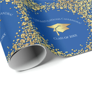 Papel De Presente Formatura Azul e Dourada