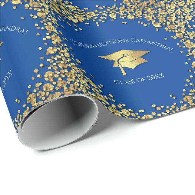 Papel De Presente Formatura Azul e Dourada (Ponta do rolo)