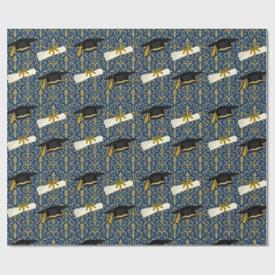 Papel De Presente Formatura Azul e Dourada Ornamentada
