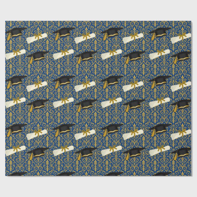 Papel De Presente Formatura Azul e Dourada Ornamentada (Aberto)
