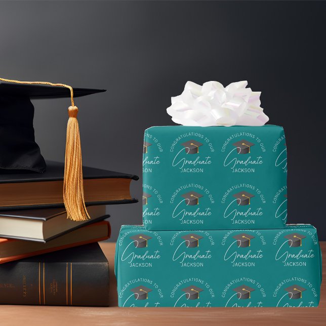 Papel De Presente Formatura Azul Esmeralda Chic Personalizada (Criador carregado)