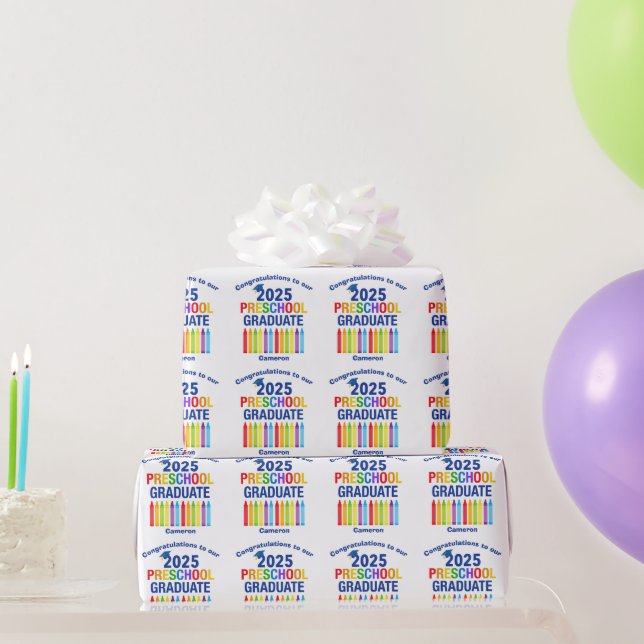 Papel De Presente Formatura Cute Pré-Escolar 2025 Personalizada Grad (Presentes para festas)