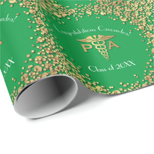 Papel De Presente Formatura de Auxiliar de Médico PA Verde Dourado