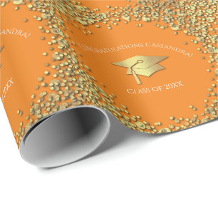 Papel De Presente Formatura Laranja e Dourado